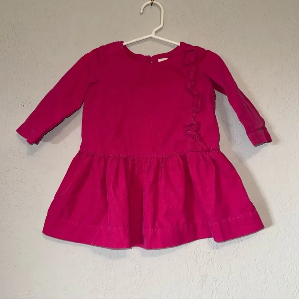 Kid's Gap Fuchsia Ruffle Corduroy Long Sleeve Casual Dress